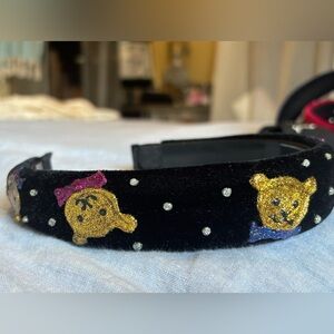Black velvet hair band with golden teddies